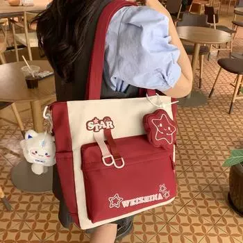 Сумка-мессенджер со звездным принтом, женская сумка, большая вместительная сумка для студентов студенческого класса чёрный