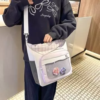 Сумка-мессенджер студенческого стиля, вместительная, женская, через плечо оранжевый