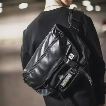 Сумка-мессенджер унисекс полностью черного цвета: Универсальная, модная, оригинальная брендовая сумка через плечо для мужчин и женщин.