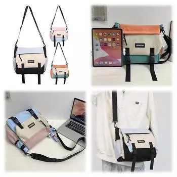 Сумка-мессенджер унисекс с клапаном, большая вместимость, простая сумка почтальона, контрастный цвет, нейлоновая сумка-портфель для колледжа, путешествий и бизнеса синий