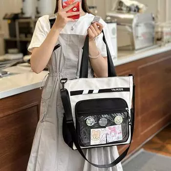 Сумка-мессенджер, уроки макияжа для учащихся средних школ и колледжей, контрастные цвета, холщовая сумка, стиль колледжа, свежая и милая холщовая сумка розовый