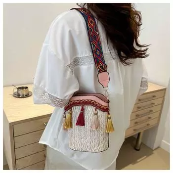 Сумка-мессенджер в этническом стиле, сумки через плечо, большая вместимость, сумка с кисточками на плечо, для активного отдыха зелёный