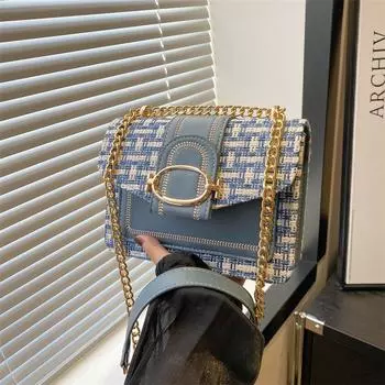 Сумка-мессенджер в стиле ретро с цепочкой 2024 года, новая летняя сумка для женщин, нишевая трендовая сумка через плечо, модная и простая маленькая квадратная сумка чёрный