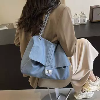 Сумка-мессенджер в стиле ретро с непринужденной атмосферой большой вместимости для женщин 2024 года, новая простая сумка-тоут через плечо с индивидуальной текстурой чёрный