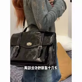 Сумка-мессенджер в студенческом стиле, школьная сумка, нишевая сумка из масляной вощеной кожи, портфель, сумка-мессенджер, рюкзак для поездок на работу чёрный