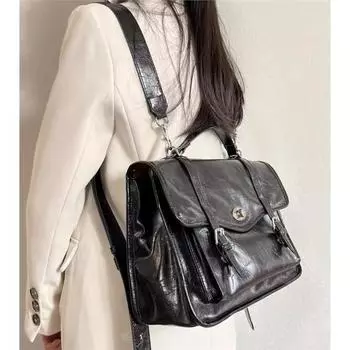 Сумка-мессенджер в студенческом стиле, школьная сумка, нишевая сумка из масляной вощеной кожи, портфель, сумка-мессенджер, рюкзак для поездок на работу чёрный