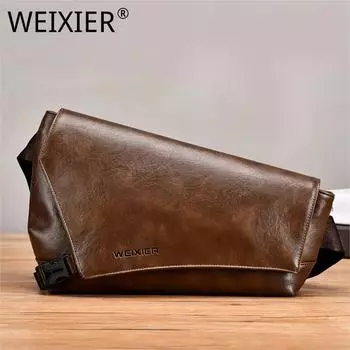 Сумка-мессенджер WEIXIER Retro Unbalanced Flap, стильная нагрудная сумка для мужчин и женщин, водонепроницаемая износостойкая модная сумка через плечо для ежедневных поездок на работу коричневый
