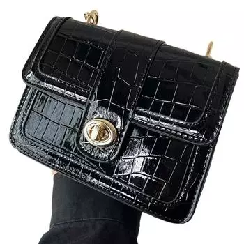 Сумка-мессенджер женская 2024 года, новинка, популярная, высокого класса, нишевая, повседневная, универсальная, с цепочкой, крокодиловый узор, косая чёрный