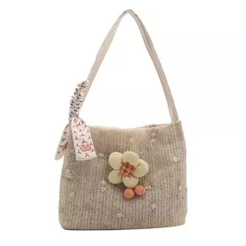 Сумка Модная Большая Вместительная Сумка Через Плечо Текстурированная Соломенная Маленькая Квадратная Сумка Цветочная Кружева Тканая Женская Сумка белый