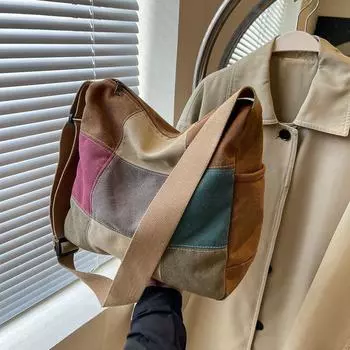 Сумка модная одно плечо кроссбоди женская большая вместимость холст цвет соответствия женская сумка чёрный