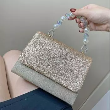 Сумка Модная сумка для ужина Простая женская блестящая сумка Портативная маленькая квадратная сумка с жемчужными бусинами Знаменитость Банкетное платье 20*15*6