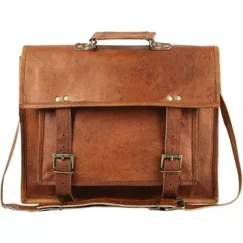 Сумка мужская из козьей кожи внутри ноутбука мессенджер винтажная натуральная на плечо 12 x 16 x 5 in коричневый