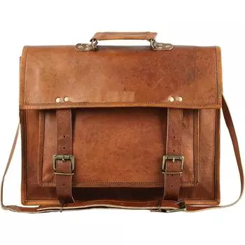 Сумка мужская из козьей кожи внутри ноутбука мессенджер винтажная натуральная на плечо 11 X 15 X 5 in коричневый