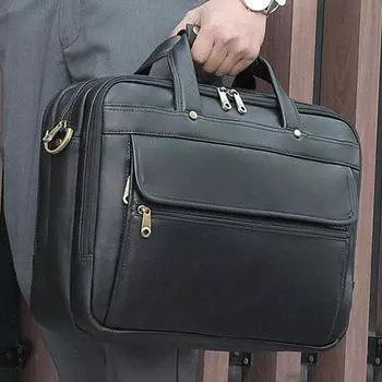 Сумка мужская Jiameida из натуральной кожи, с множеством карманов, из коровьей кожи, сумка-мессенджер для компьютера 15,6 дюйма black чёрный
