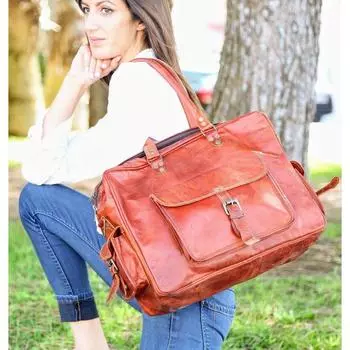 Сумка МУЖСКАЯ ЖЕНСКАЯ КОЖАНАЯ СУМКА TRAVEL GYM DUFFLE SPORTS SHOWING GOAT LEATHER 13 x 10 x 4 in коричневый