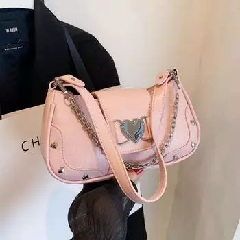 Сумка на цепочке для женщин, сумка из искусственной кожи крокодила с украшением в виде сердца, летняя модная универсальная сумка подмышку, милая сумка-хобо Y2k (20cm<Max Length<30cm)