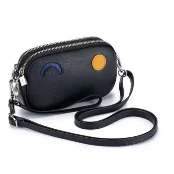 Сумка на две молнии, симпатичная сумка через плечо на одно плечо, кожаная сумка, женская, простая, для пожилых, женская сумка, сумка для мобильного телефона чёрный