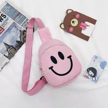 Сумка на грудь, детская сумка в детском саду в иностранном стиле, милый дизайн с изображением смайлика для девочки, сумка-мессенджер через плечо розовый