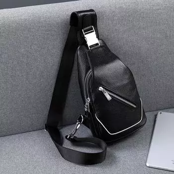Сумка на грудь из натуральной кожи, стильная молодежная корейская повседневная мужская сумка через плечо чёрный