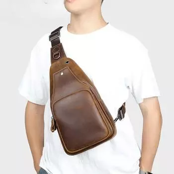 Сумка на грудь из натуральной кожи для мужчин, сумка через плечо из коровьей кожи, трендовая сумка через плечо чёрный