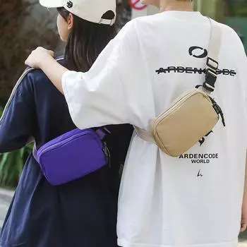 Сумка на грудь мужская нейлоновая маленькая квадратная сумка для спорта на открытом воздухе беговая сумка через плечо чёрный