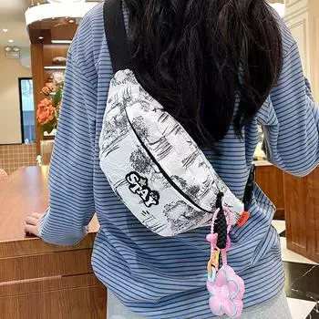 Сумка на грудь, сумка-банан для женщин, сумка через плечо, нейлоновая сумка на пояс для бега, повседневная поясная сумка, спортивная сумка на пояс в виде полумесяца With pendant синий