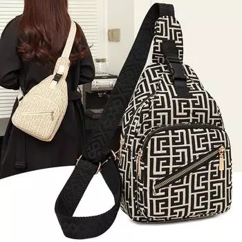 Сумка на грудь женская сумка через плечо с принтом маленькая дорожная сумка чёрный/бежевый
