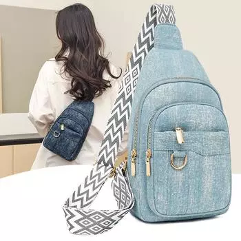 Сумка на грудь женская сумка через плечо джинсовая сумка большой емкости через плечо чёрный