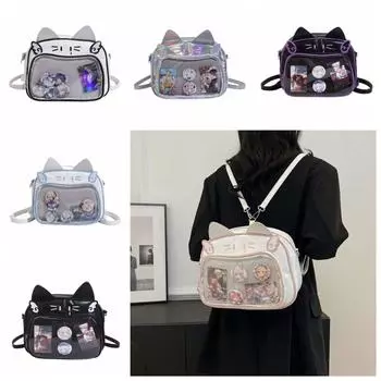 Сумка на молнии Kawaii Cat Itabag, хлопковая кукла, сумка, модные рюкзаки, прозрачный карман для детей розовый/белый