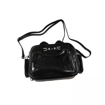 Сумка на молнии, прозрачный карман, хлопковая кукла, сумка, модные рюкзаки, сумка, Kawaii Cat Itabag Girl чёрный