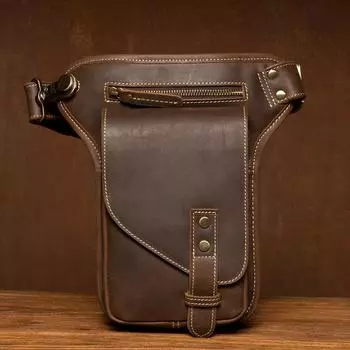 Сумка на ногу из кожи с текстурой в стиле ретро, кожаная сумка-мессенджер с карманом для отдыха на плече, мужская сумка для мотоцикла из кожи Crazy Horse чёрный