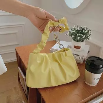 Сумка на одно плечо цвета конфет 2024 года, новая корейская версия, модная сумка в иностранном стиле, простая текстура, плиссированная сумка-облако белый