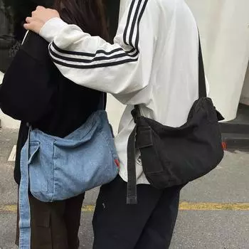 Сумка на одно плечо для мужчин и женщин, джинсовая холщовая сумка, сумка-мессенджер S чёрный