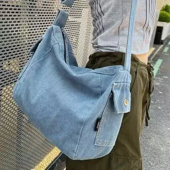 Сумка на одно плечо для мужчин и в японском стиле 2024, новая минималистичная джинсовая сумка через плечо, сумка через плечо бренда Instagram, сумка-мессенджер для студентов колледжа