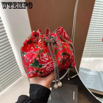Сумка на одно плечо для женщин, большой цветок, модная, большая вместительная сумка через плечо с цепочкой, ручная сумка-ведро красный