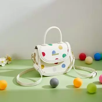 Сумка на одно плечо для женщин, новая дизайнерская сумка из искусственной кожи с цветным горошком, магнитная пряжка, модная универсальная студенческая сумка через плечо Mini(Max Length<20cm)