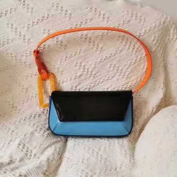 Сумка на одно плечо для женщин с контрастным цветным геометрическим швом, квадратной пряжкой по индивидуальному заказу, большой вместимости, маленькая квадратная сумка