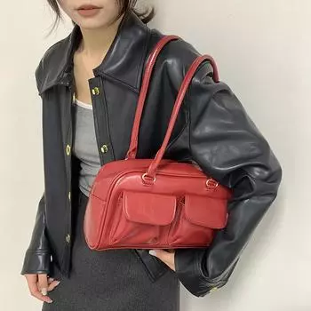 Сумка на одно плечо из ПУ большой вместимости подмышкой, корейская версия, модная женская сумка чёрный