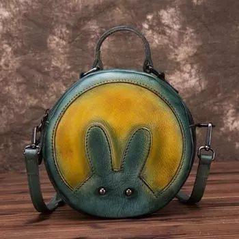 Сумка на одно плечо, круглая милая сумка через плечо Rabbit, винтажная контрастная круглая сумка ручной работы, круглая сумка 20*9*18 зелёный