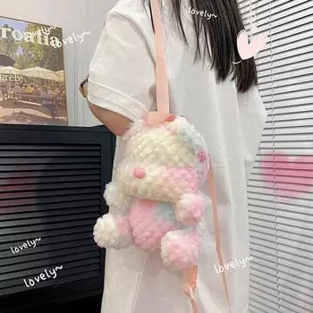 Сумка на одно плечо с медведем, милый плюшевый рюкзак большой вместимости, регулируемая длина, рюкзак для женщин и мужчин синий