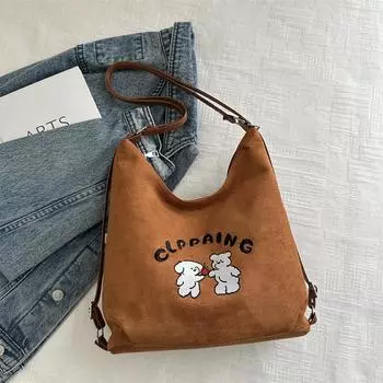 Сумка на одно плечо с милым щенком, сумка-ведро для переноски в руке, большая вместительная сумка-тоут, универсальная многоцелевая сумка-рюкзак коричневый