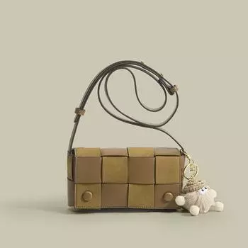 Сумка на одно плечо в клетку в стиле ретро, осенне-зимняя плетеная сумка через плечо, женская сумка Niche Design, маленькая квадратная сумка 18.5*5.5*10cm чёрный