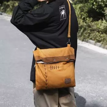 Сумка на одно плечо в стиле ретро из оленьей кожи, сшитая вместе, универсальная курьерская сумка для отдыха и работы в стиле рабочей одежды