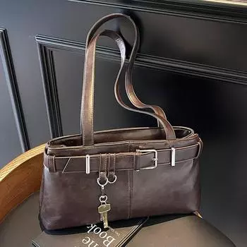 Сумка на одно плечо в стиле ретро, нишевая, повседневная, универсальная и модная сумка-тоут чёрный