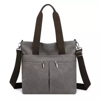 Сумка на одно плечо, женская сумка, трендовая, простая модная корейская версия, большая вместительная ручная холщовая сумка через плечо One Size серый