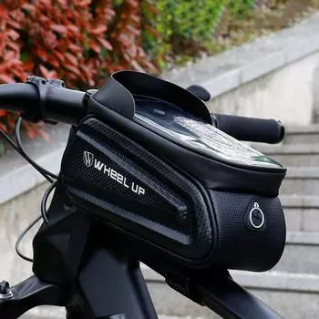 Сумка на переднюю раму велосипеда с застежкой-молнией, вместительная водонепроницаемая сумка, простой в установке, чехол для телефона с сенсорным экраном, сумка-органайзер для велосипеда чёрный