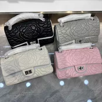 Сумка на плечо Camellia Chain из натуральной кожи 2024 года — элегантный ретро-стиль для женщин