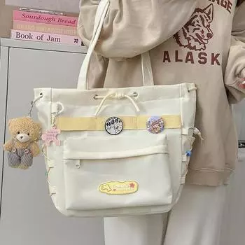 Сумка на плечо для студентов, нейлоновая сумка для девочек, контрастного цвета, большая вместительная сумка-тоут зелёный