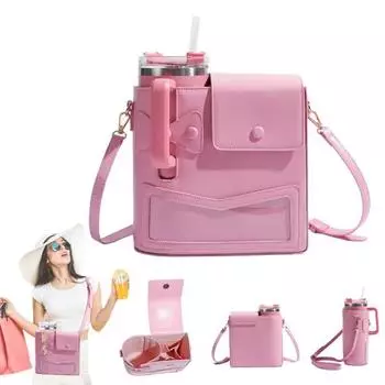 Сумка на плечо для термоса, дорожная сумка для бутылки с водой и карманом для телефона коричневый