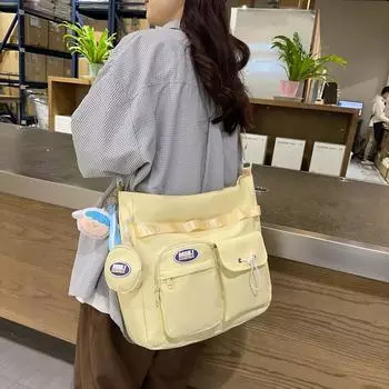 Сумка на плечо для занятий в кампусе, однотонная большая сумка, студенческая нейлоновая сумка, большая вместительная сумка-мессенджер жёлтый